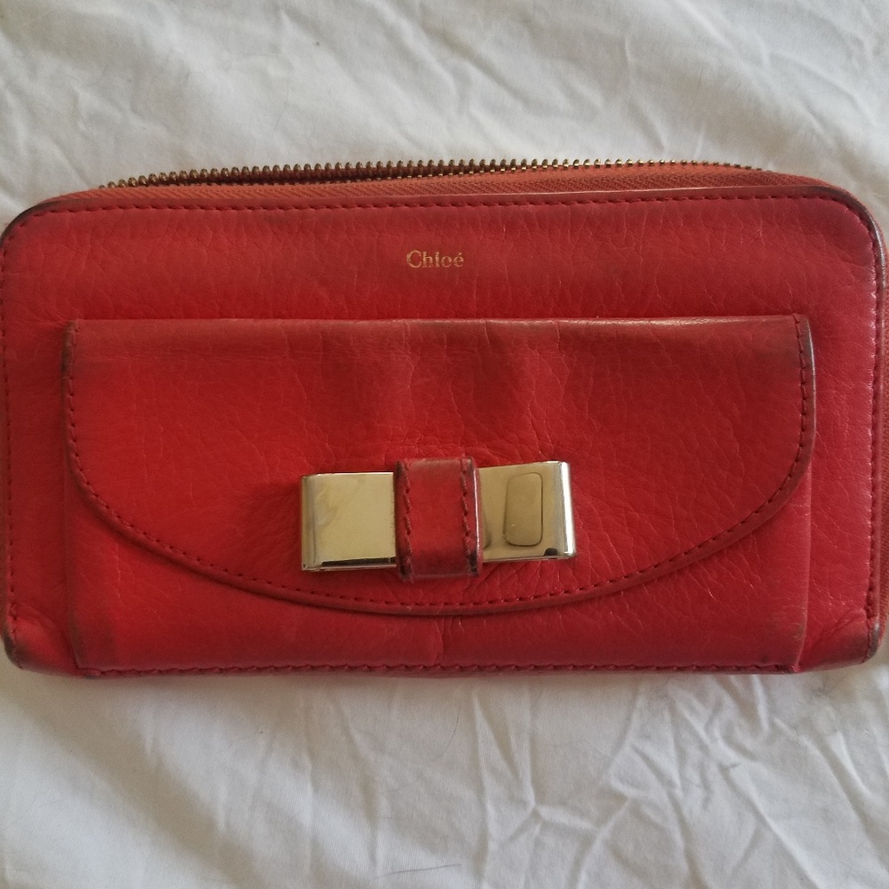 Authentic  Leather Bow Chloe Red Wallet💓